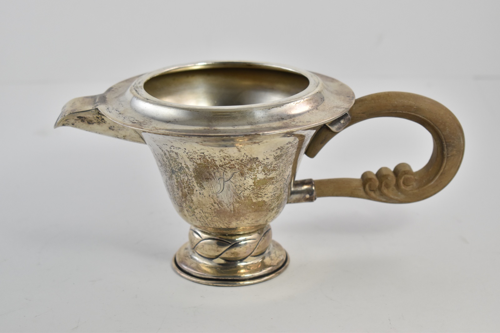 Sterling Silver Mexican K Monogram Wood Handled Pitcher
