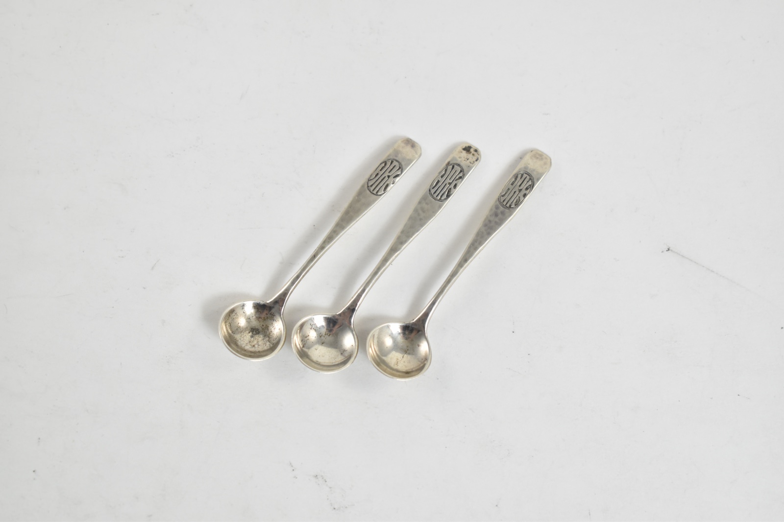 Sterling Silver Monogram H R K Mid Century Salt Spoon Set (3pcs)