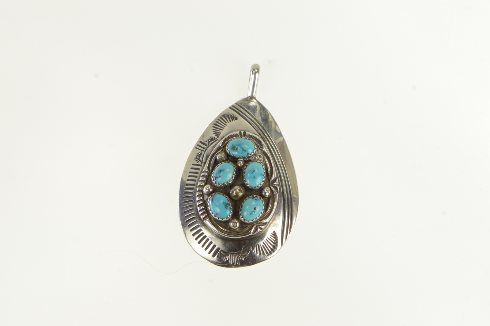 Sterling Silver Native American Navajo Turquoise Tear Drop Pendant ...