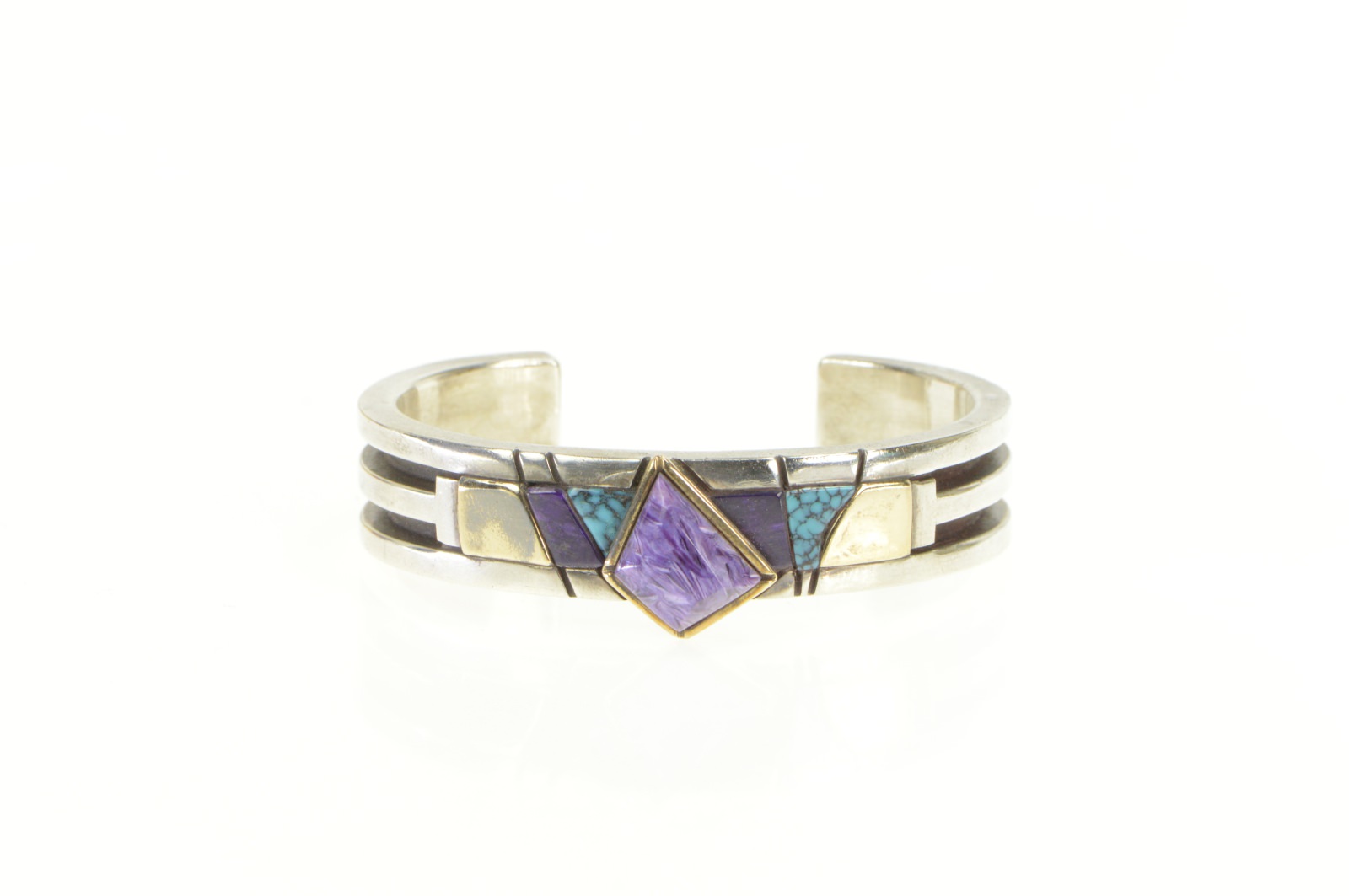 Sterling Silver Navajo Ronnie Joe Henry 14k Sugilite Cuff Bracelet 6.25"