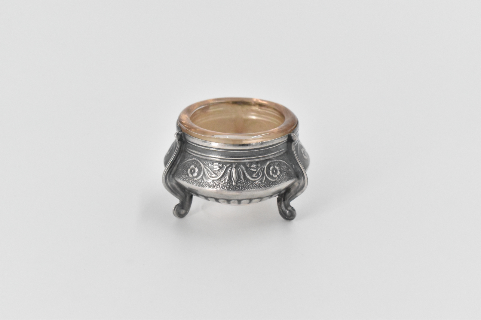 Sterling Silver Ornate Antique Scroll Embossed Salt Cellar