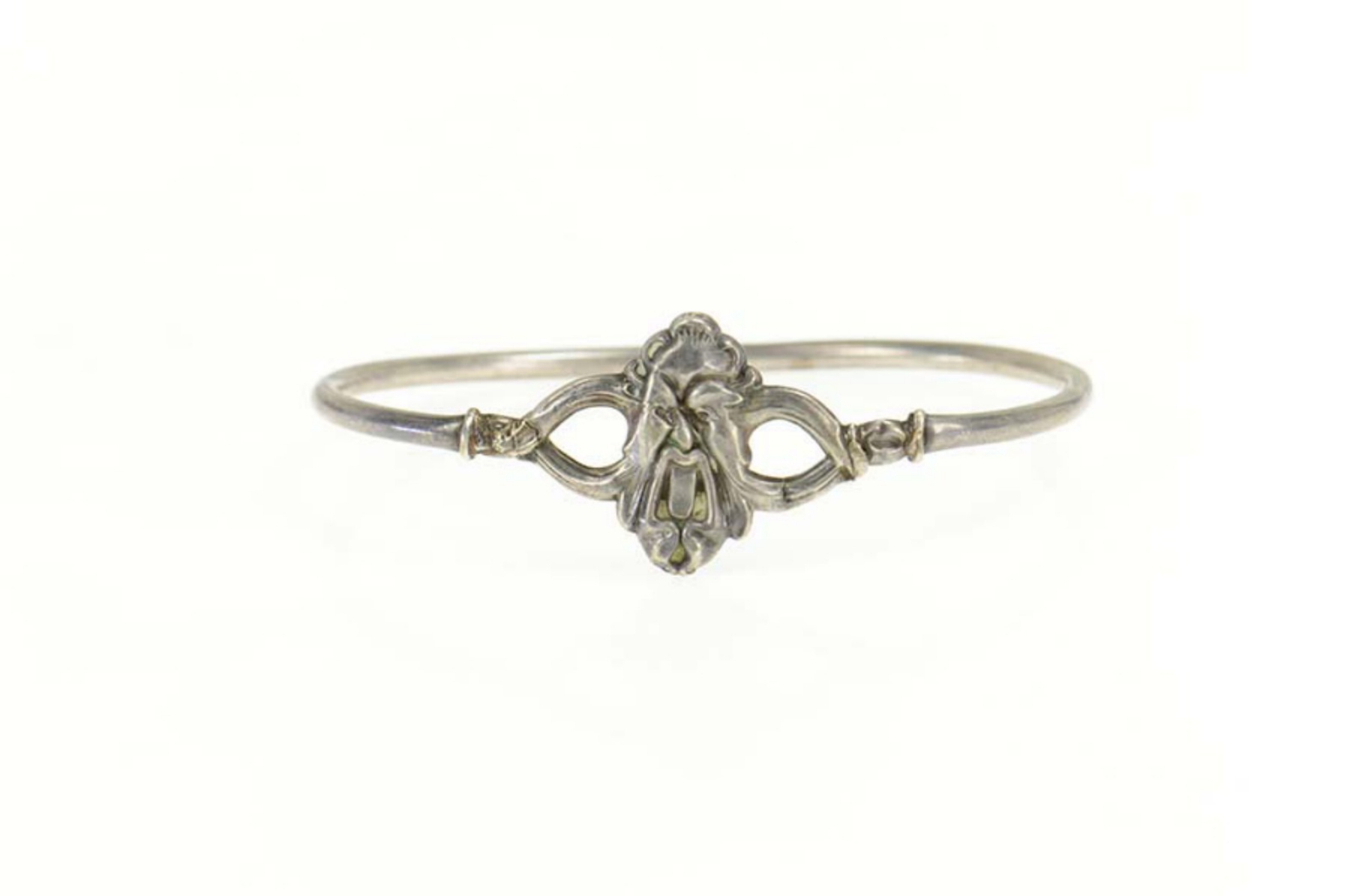 Sterling Silver Ornate Chinese Bearded Face Bangle Bracelet 8"