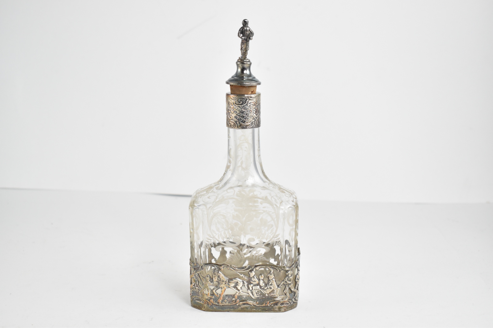 Sterling Silver Ornate Dutch Motif Floral Glass Decanter