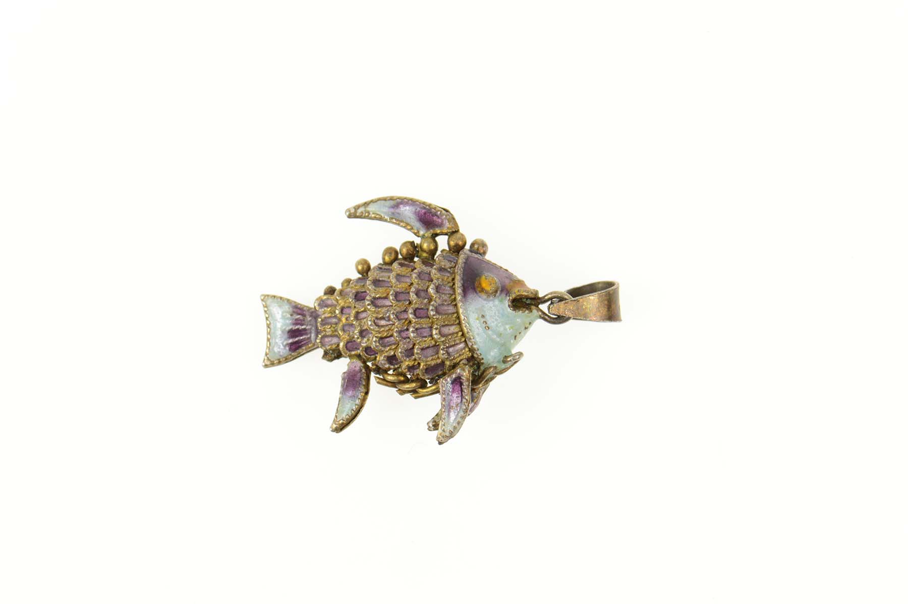 Sterling Silver Ornate Enamel Articulated Fish Statement Charm/Pendant