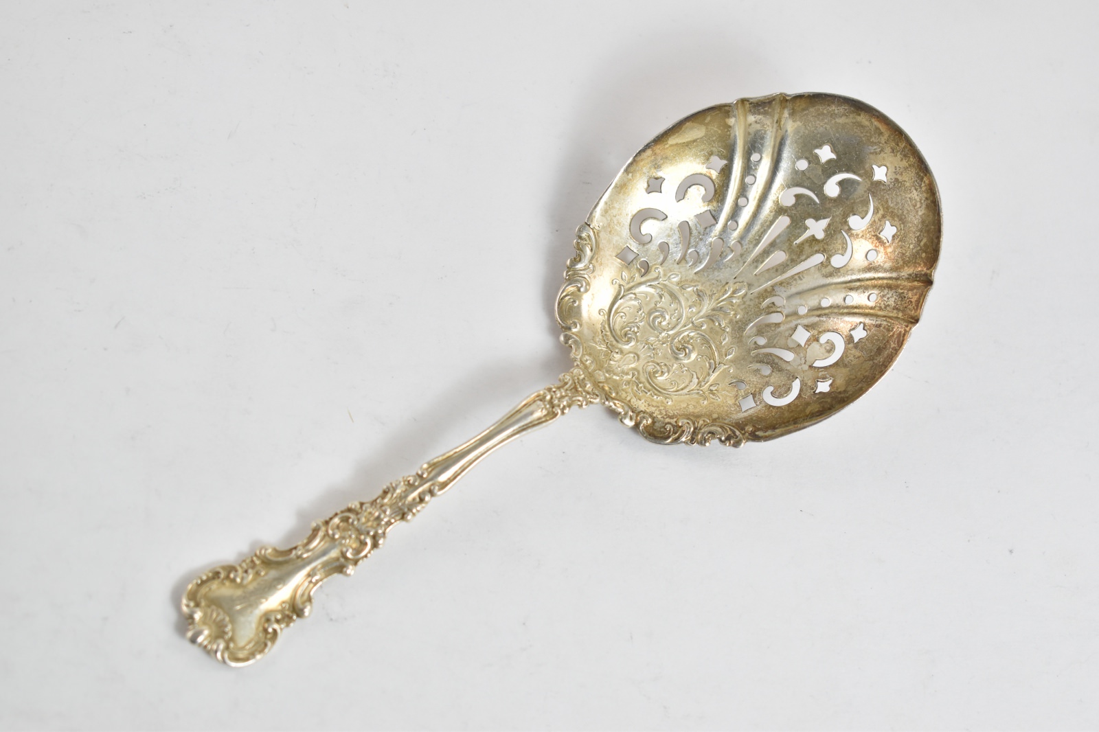 Sterling Silver Ornate Monogrammed Pierced Bon Bon Spoon M H P