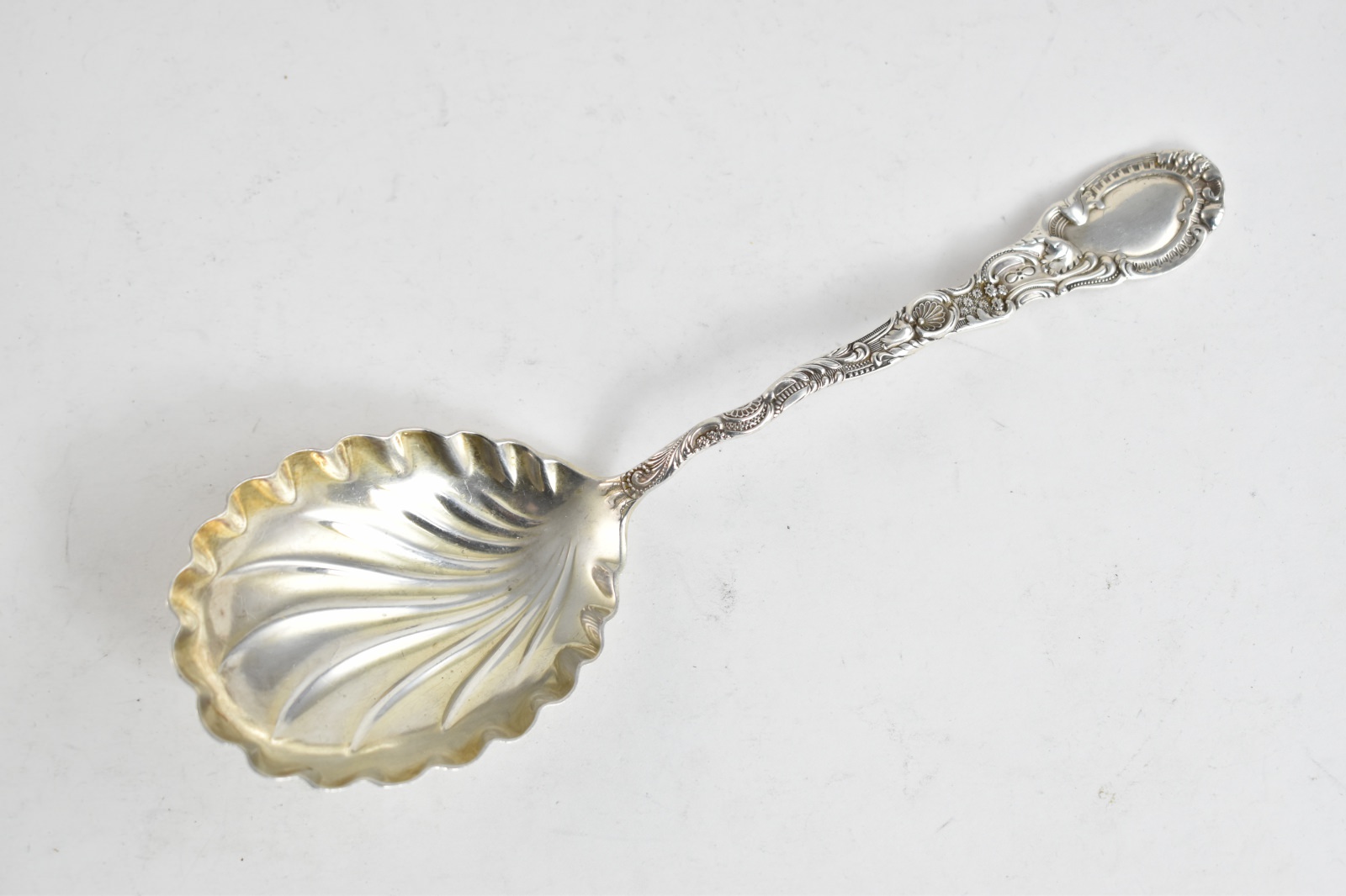 Sterling Silver Ornate Scroll Design Vintage Scalloped Spoon