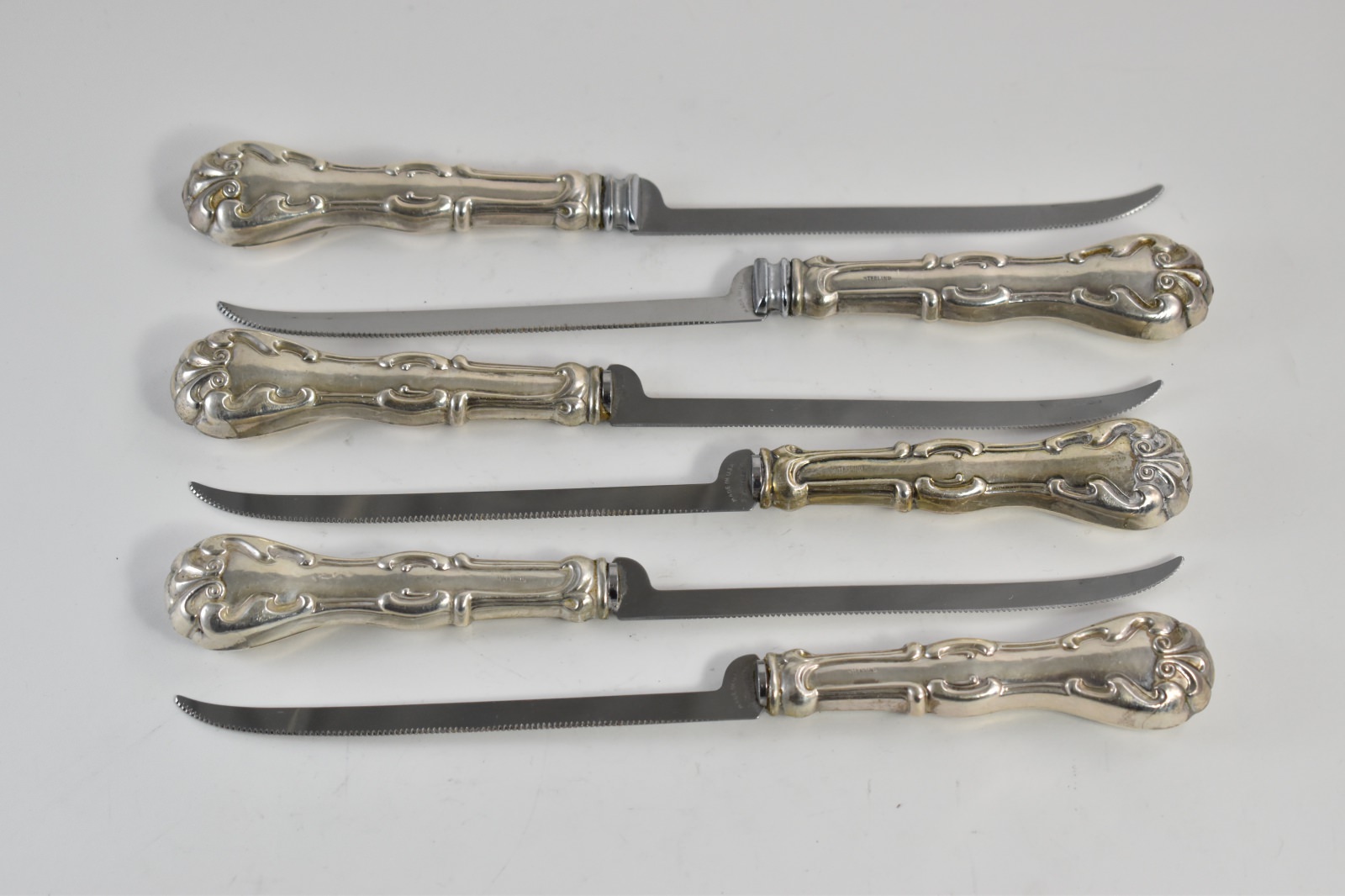 Sterling Silver Ornate Set of 6 Meat Carving Knives