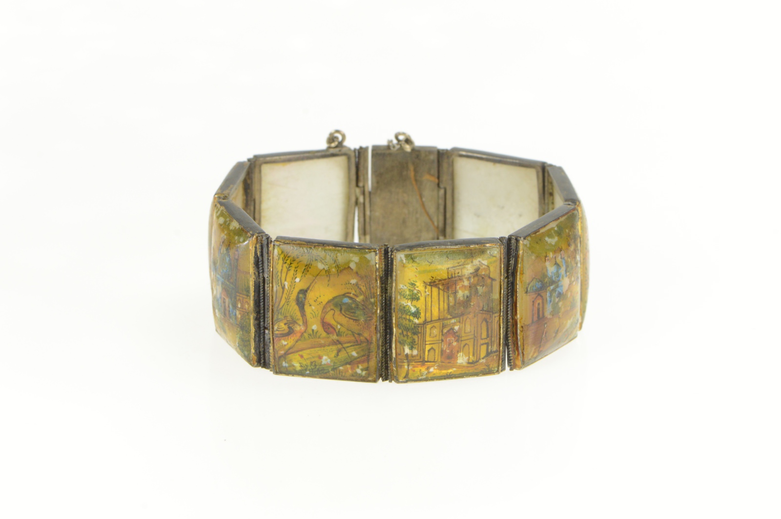 Sterling Silver Painted Mother of Pearl Middle Eastern Bracelet 6.5"