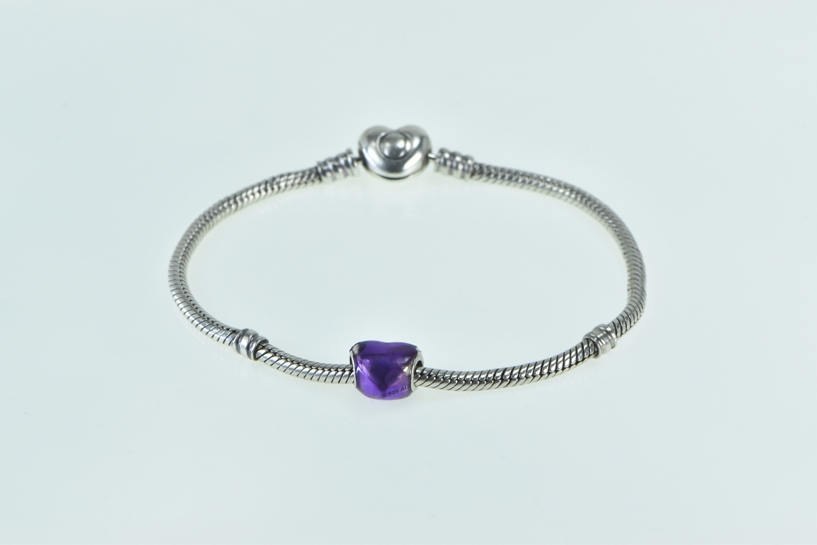 Sterling Silver Pandora Classic Moments Heart Charm Chain Bracelet 7.75"