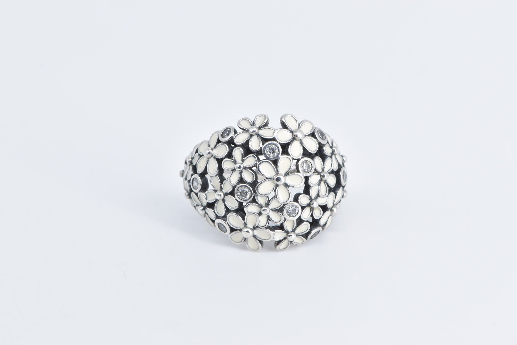 Sterling Silver Pandora Darling Daisy Bouquet Enamel Ring, Size 7