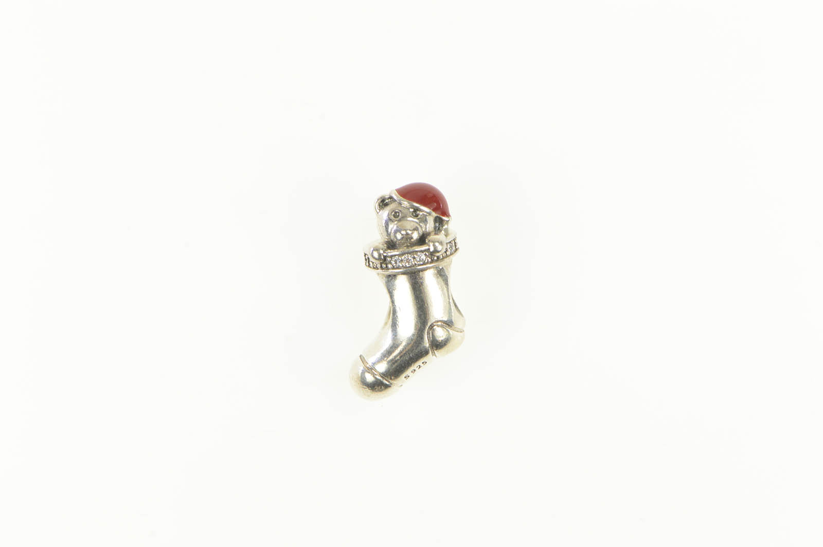 Sterling Silver Pandora Retired Christmas Stocking Enamel CZ Charm/Pendant