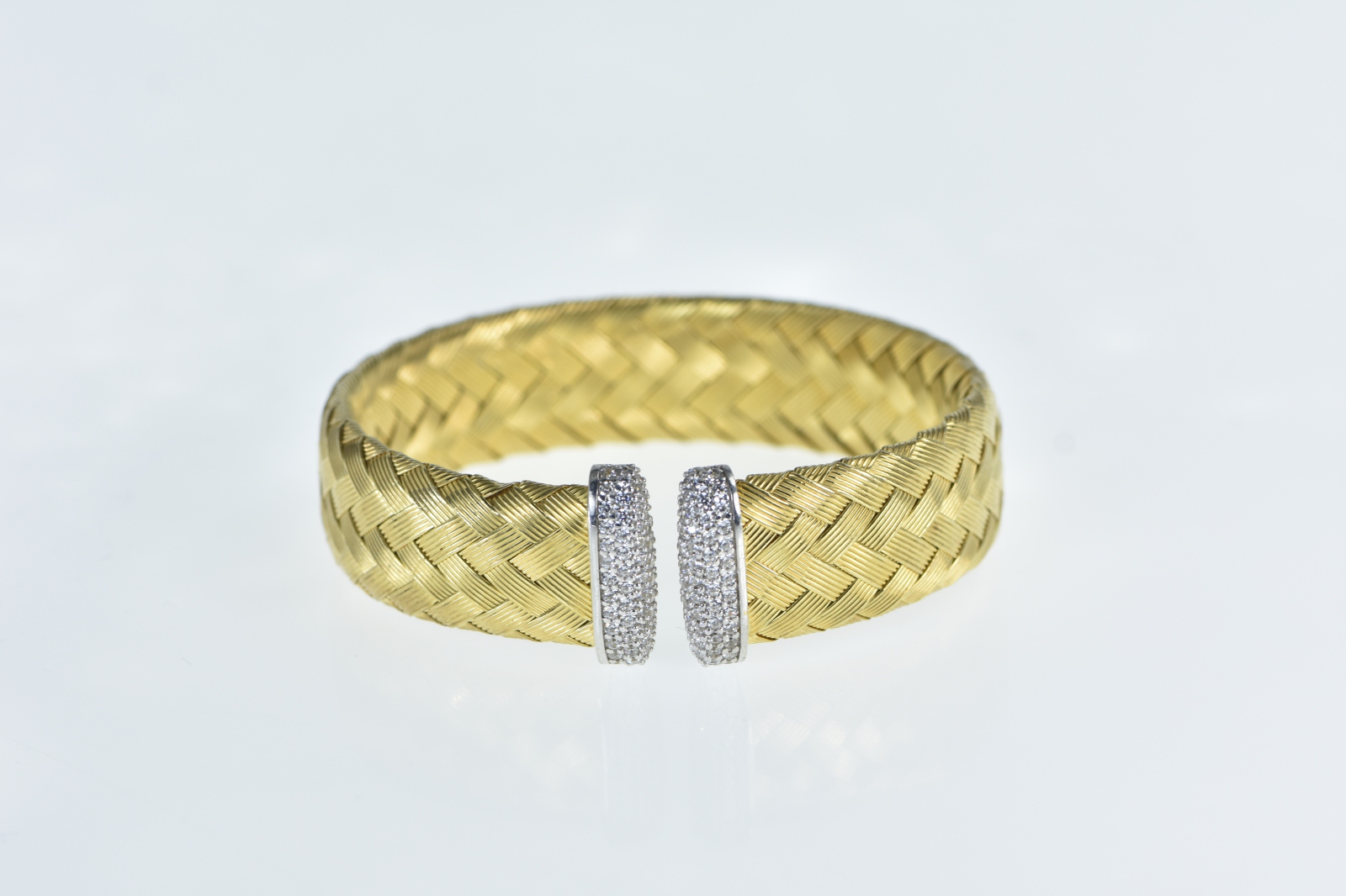 Sterling Silver Pave CZ Encrusted Woven Braid Cuff Bracelet 6.75"