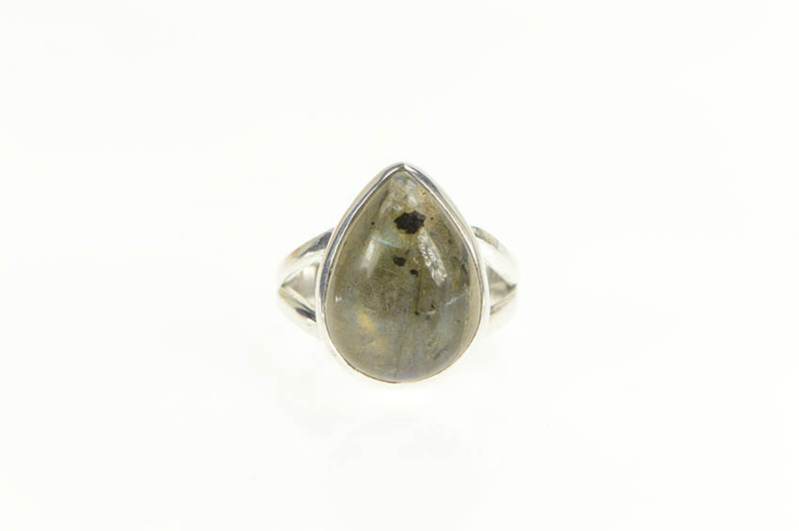 Sterling Silver Pear Labradorite Cabochon Bezel Statement Ring, Size 6