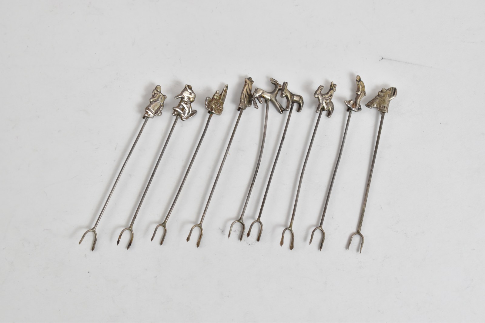 Sterling Silver Peru Peruvian Motif Hors D'oeuvres Fork Set (9 pcs)
