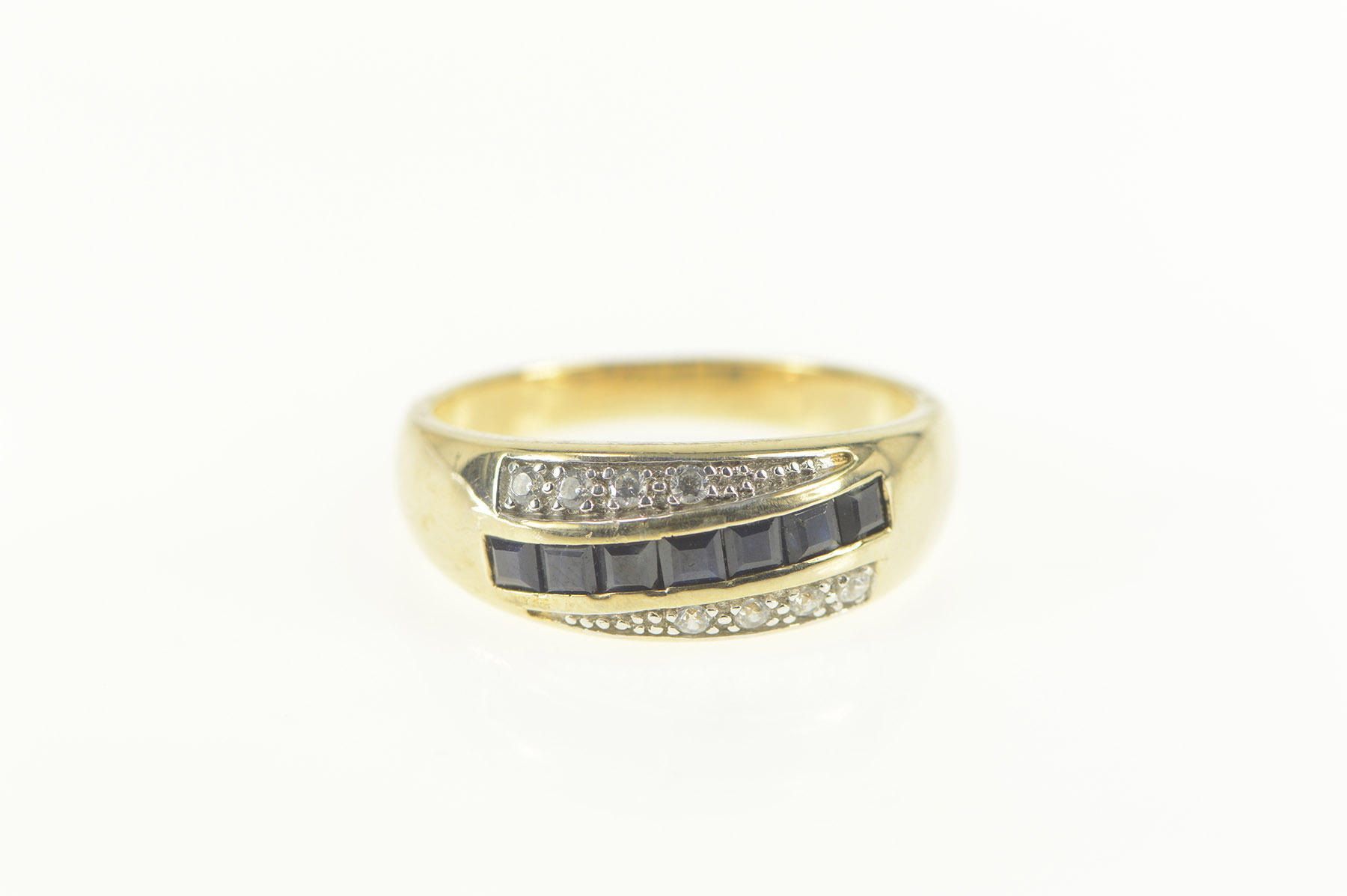 Sterling Silver Princess Syn. Sapphire CZ Men's Wedding Ring, Size 5