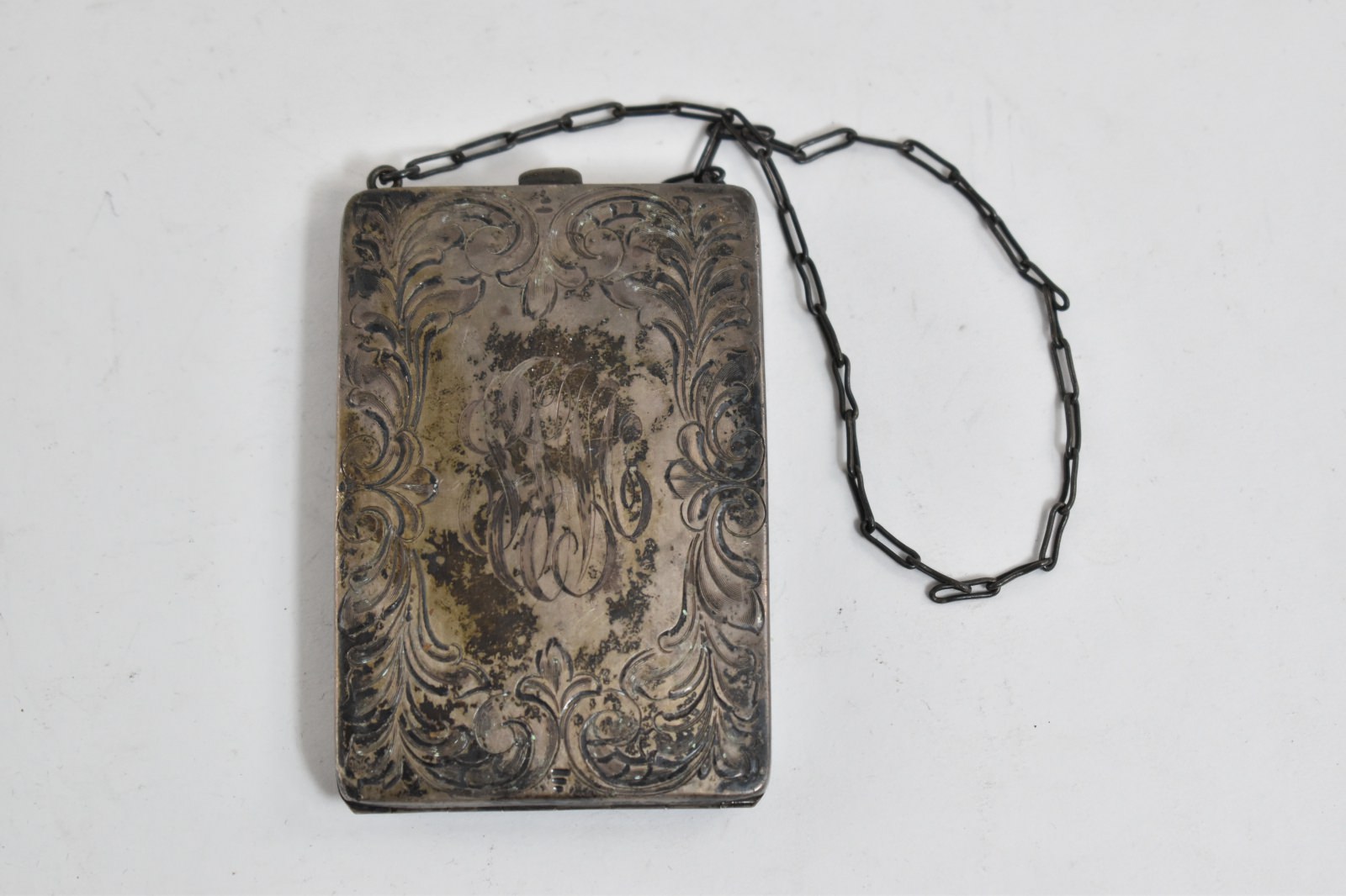 Sterling Silver S J M Monogram Ornate Victorian Engraved Coin Purse