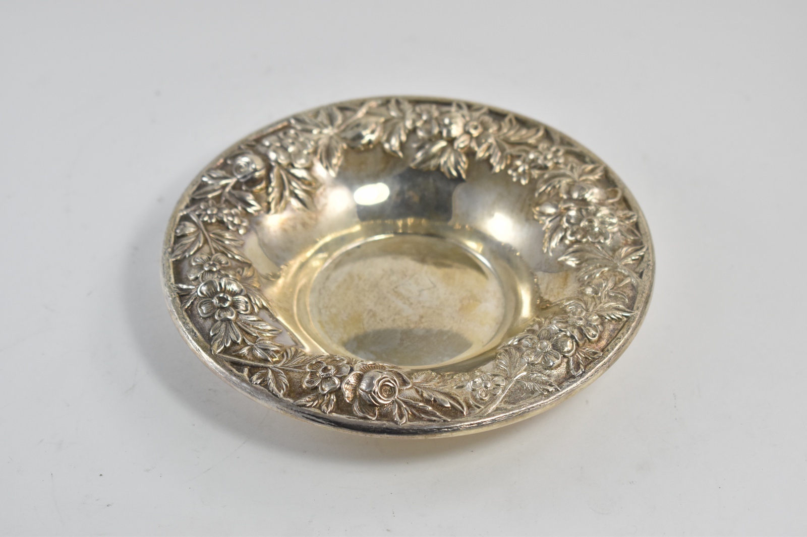 Sterling Silver S Kirk & Son 6" Repousse Rose Candy Bowl