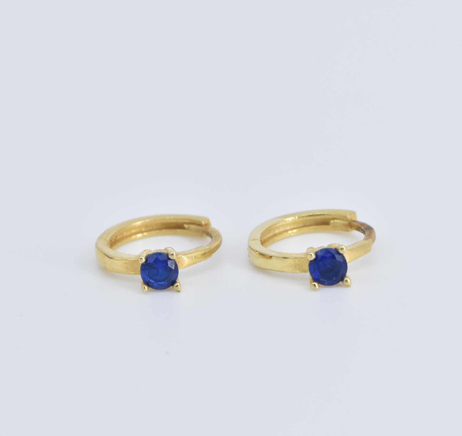 Sterling Silver Sapphire 12.7mm Gold Plated Huggies Hoop Earrings