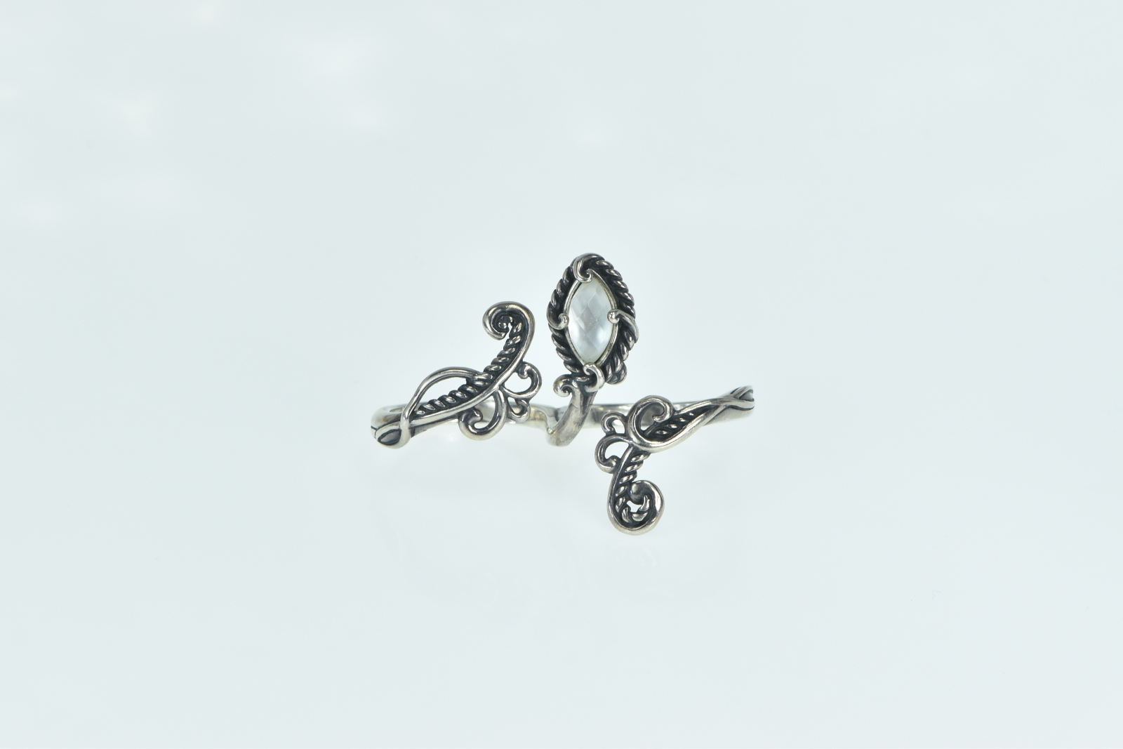 Sterling Silver Scroll Filigree Two Finger Wrap Vine Ring, Size 9.5/7.75