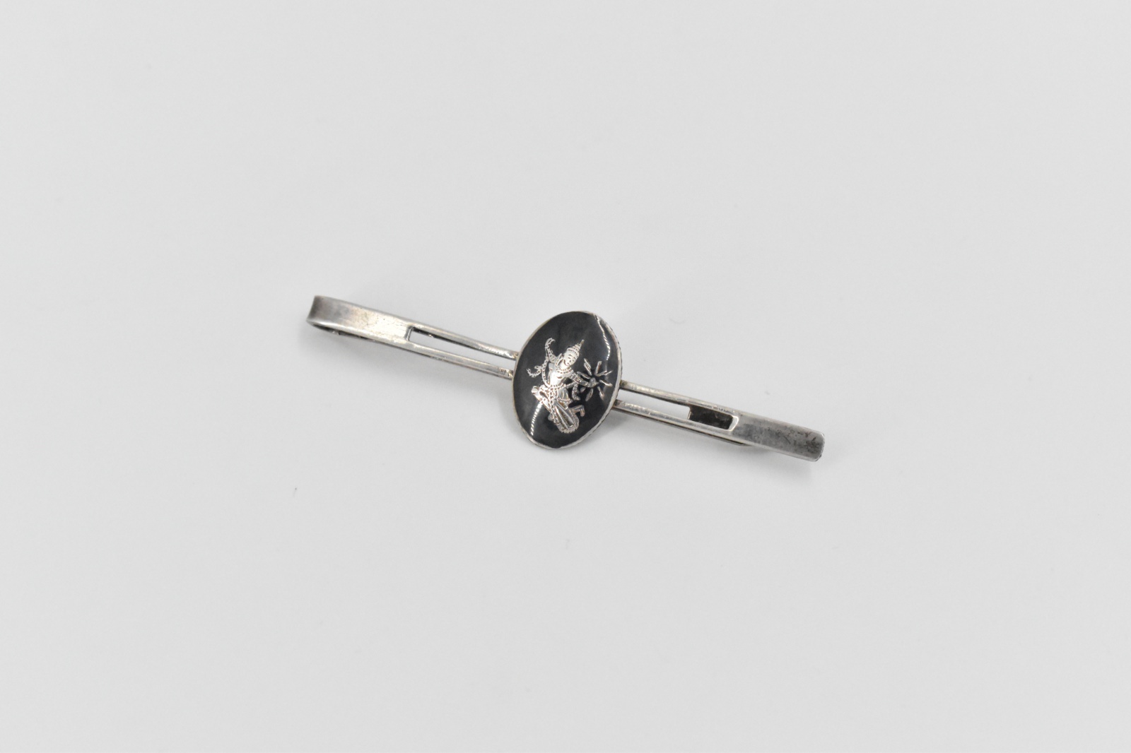 Sterling Silver Siamese Dancer Oval Enamel Vintage Thai Tie Bar