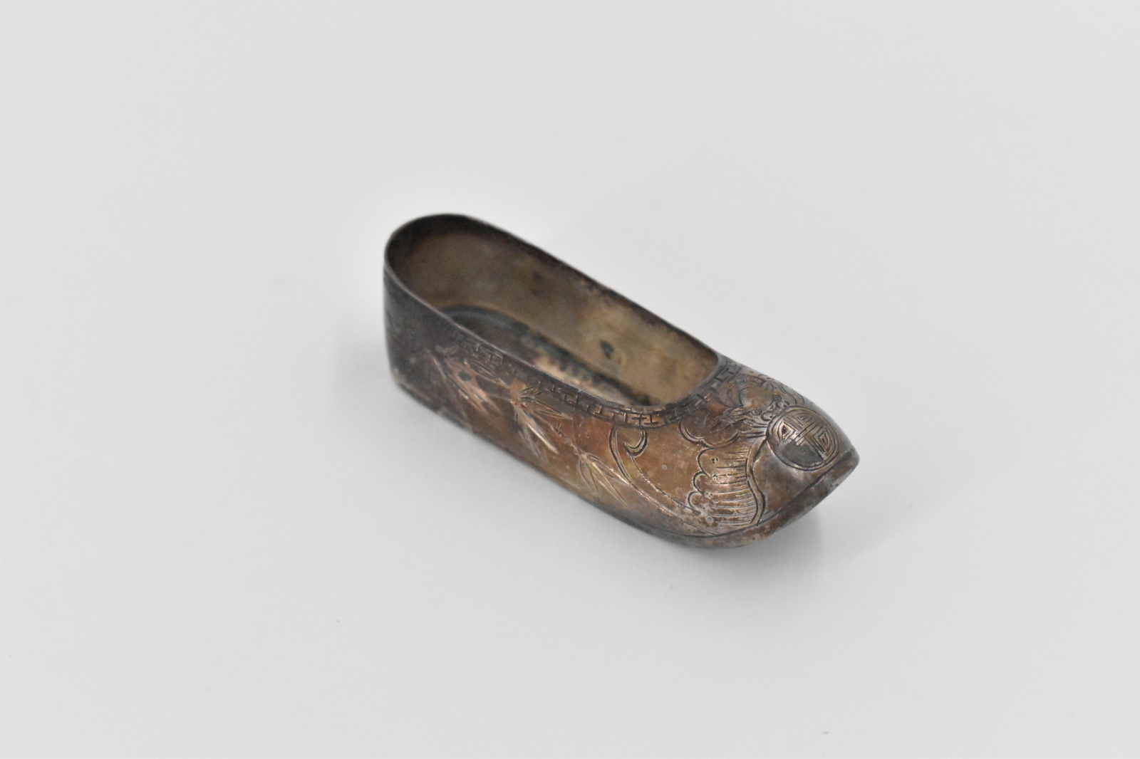 Sterling Silver Sing Fat Canton Chinese Slipper Small Trinket Box