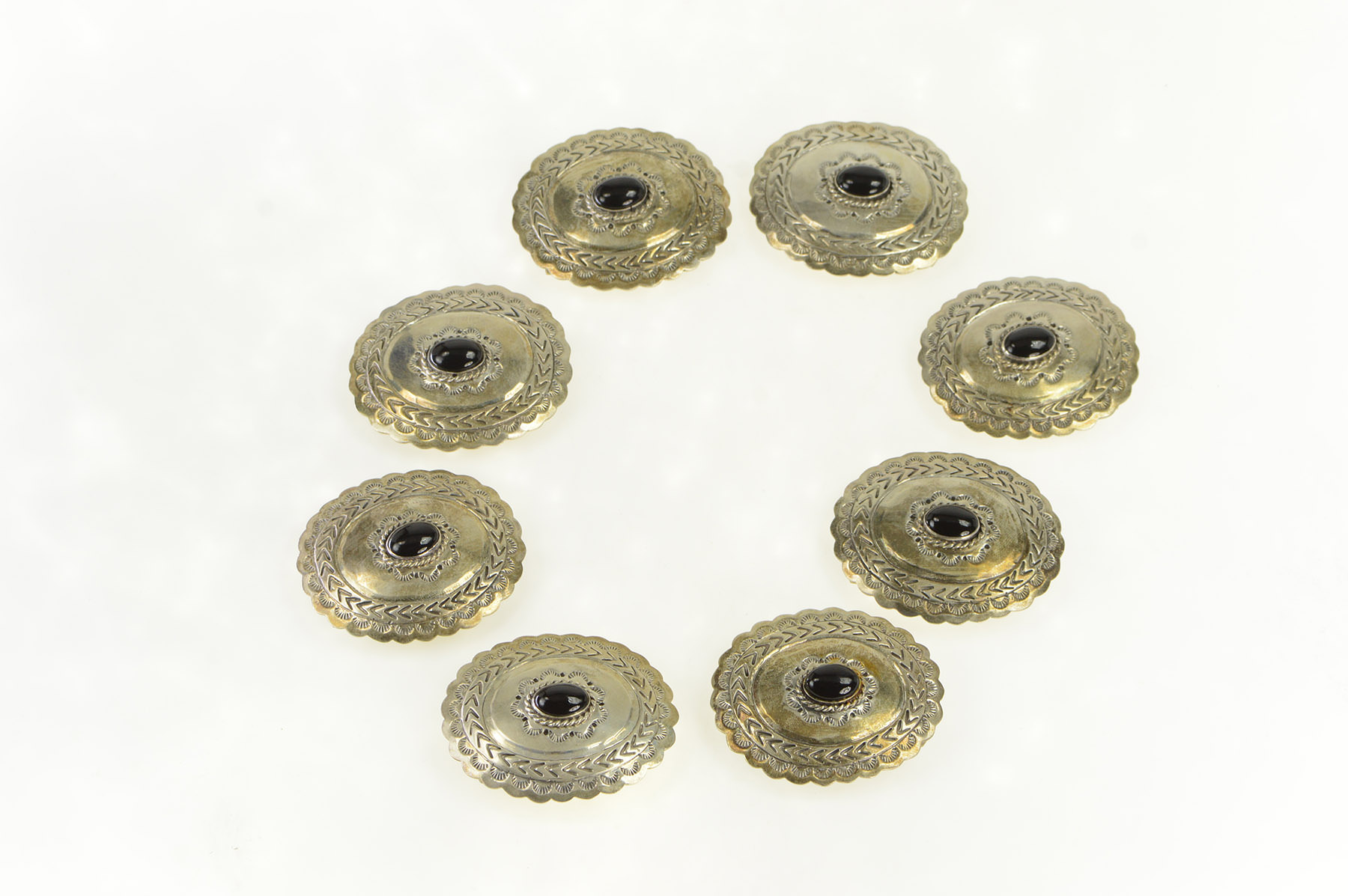 Sterling Silver Southwestern Black Onyx Stamped Oval Belt