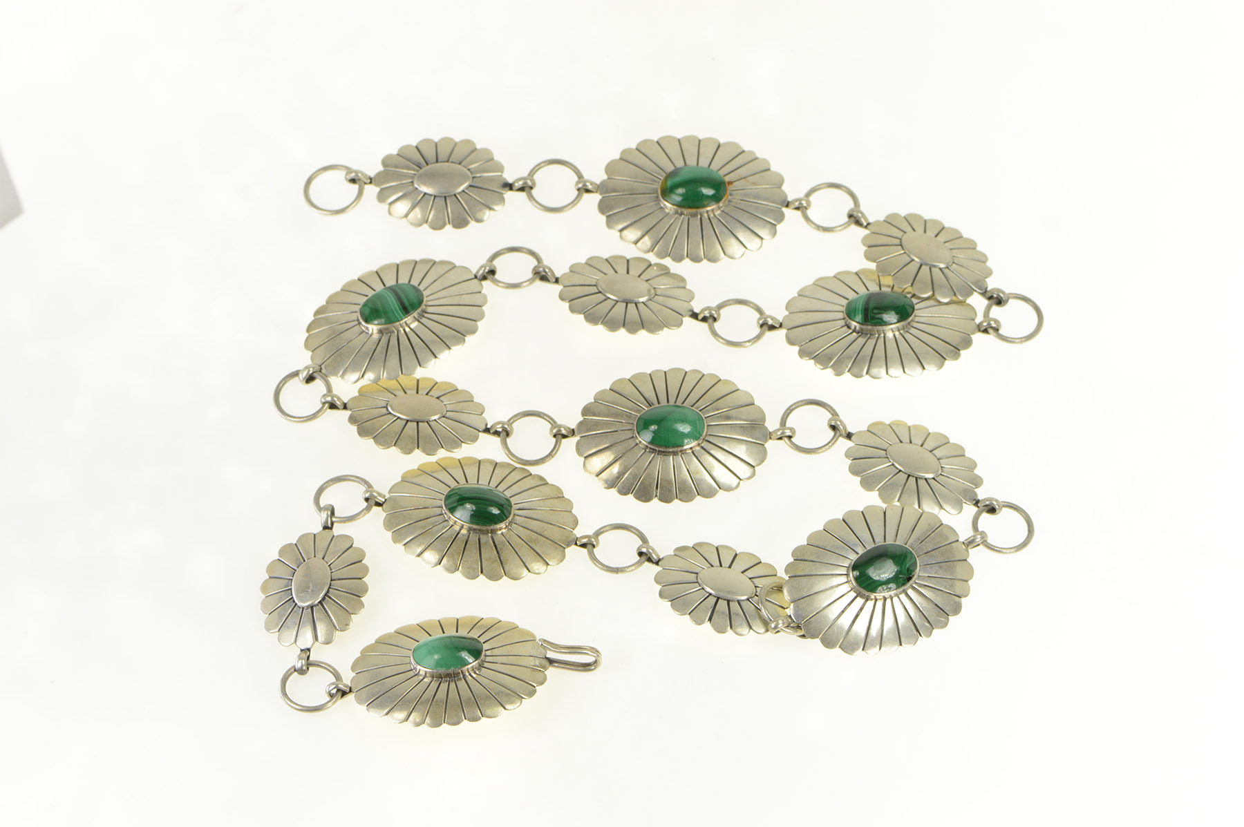 Sterling Silver Southwestern Malachite Stamped Oval Belt 39.5"