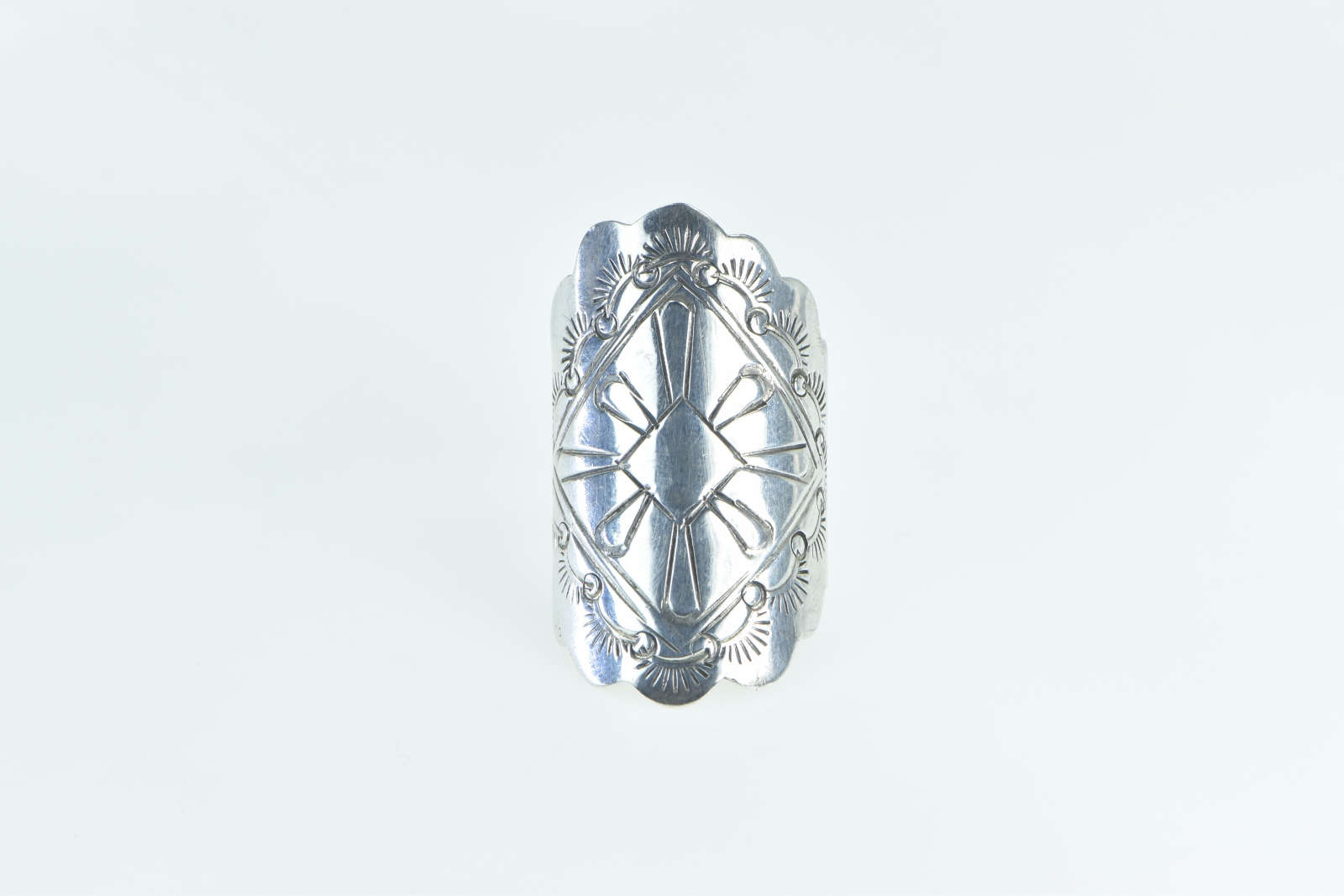 Sterling Silver Southwestern Sun Pattern Wide Statement Ring, Size 11