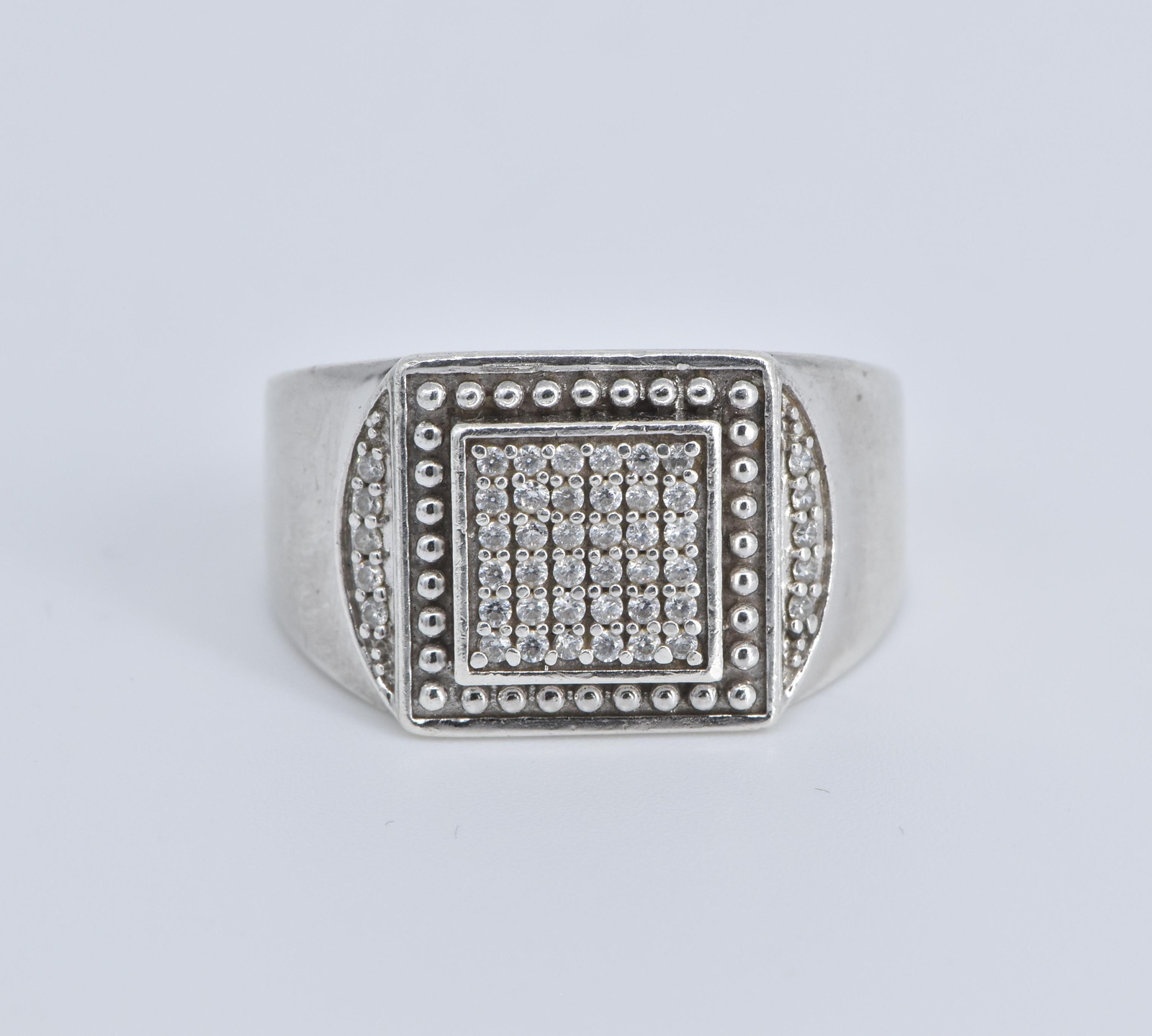 Sterling Silver Square Cubic Zirconia Pave Encrusted Ring, Size 9.25