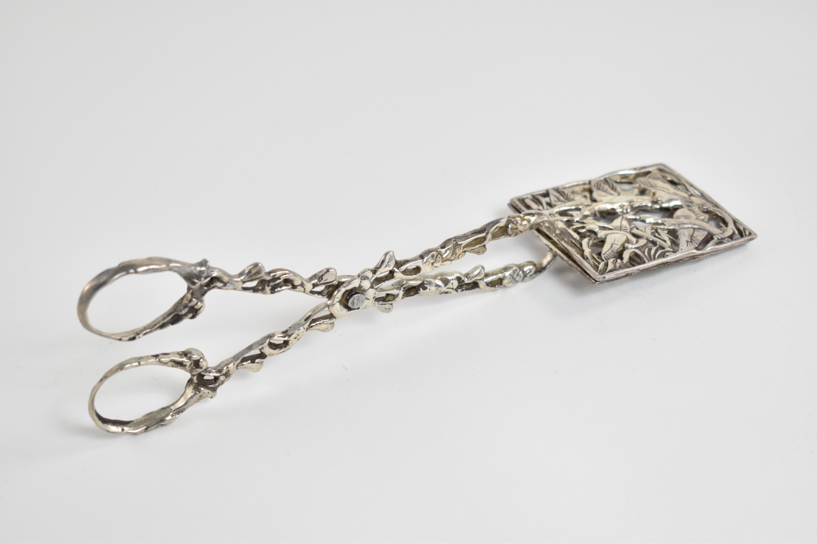 Sterling Silver Square Dove Pierced Serving Tongs