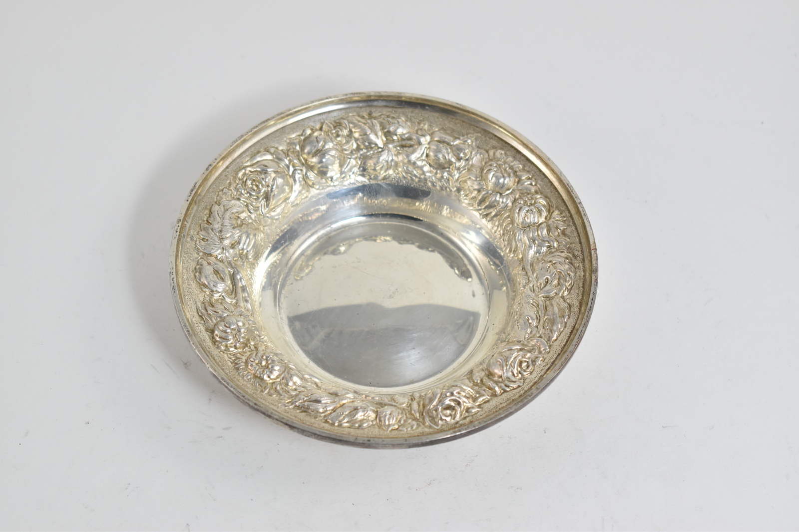 Sterling Silver Stieff Sterling Ornate Repousse Floral Bowl 5.5"