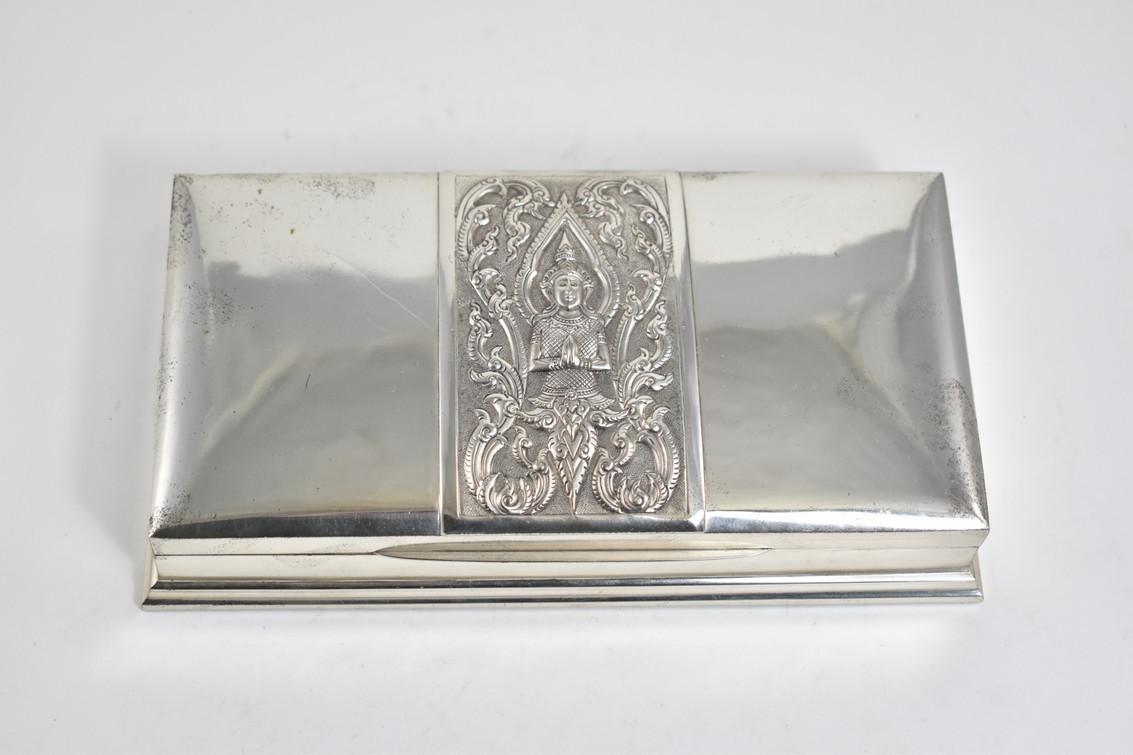 Sterling Silver Thai Dancer Buddhist Ornate Wood Lined Box