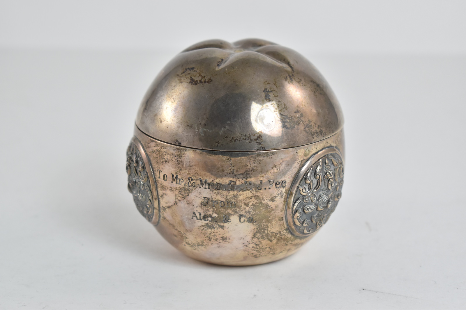 Sterling Silver Thai Pomegranate Engraved Honey Sugar Pot