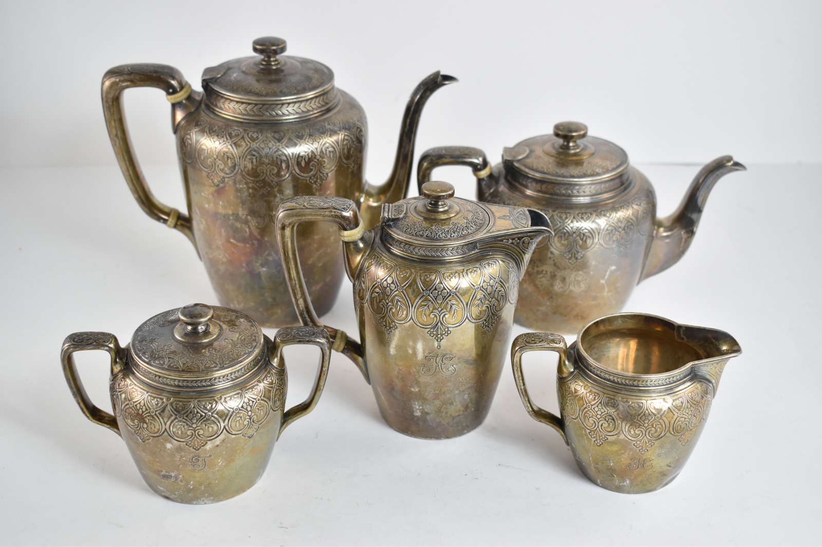 Sterling Silver Tiffany & Co Floral 18143 Tea Service Set Monogram T 5 pcs