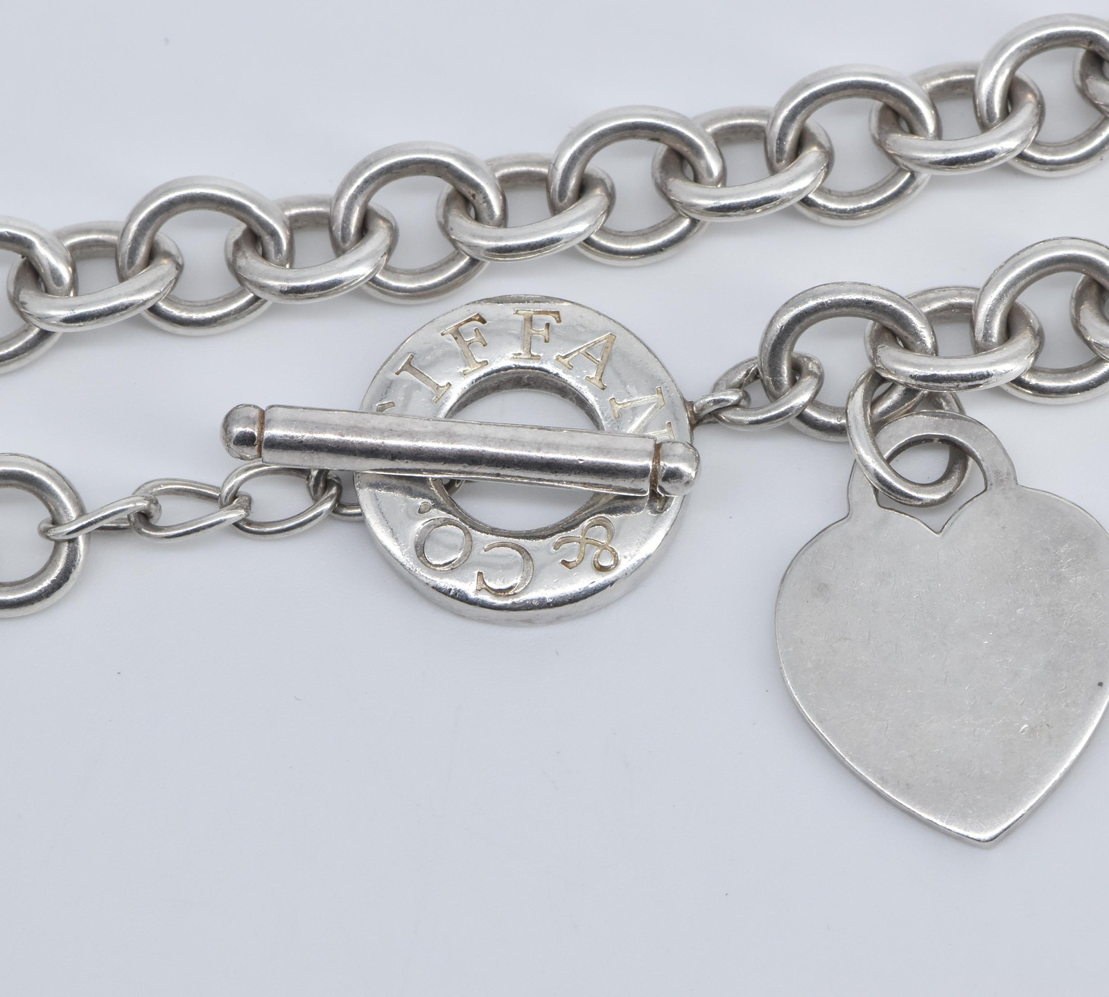 Sterling Silver Tiffany & Co Heart Charm Cable Chain Necklace 16"