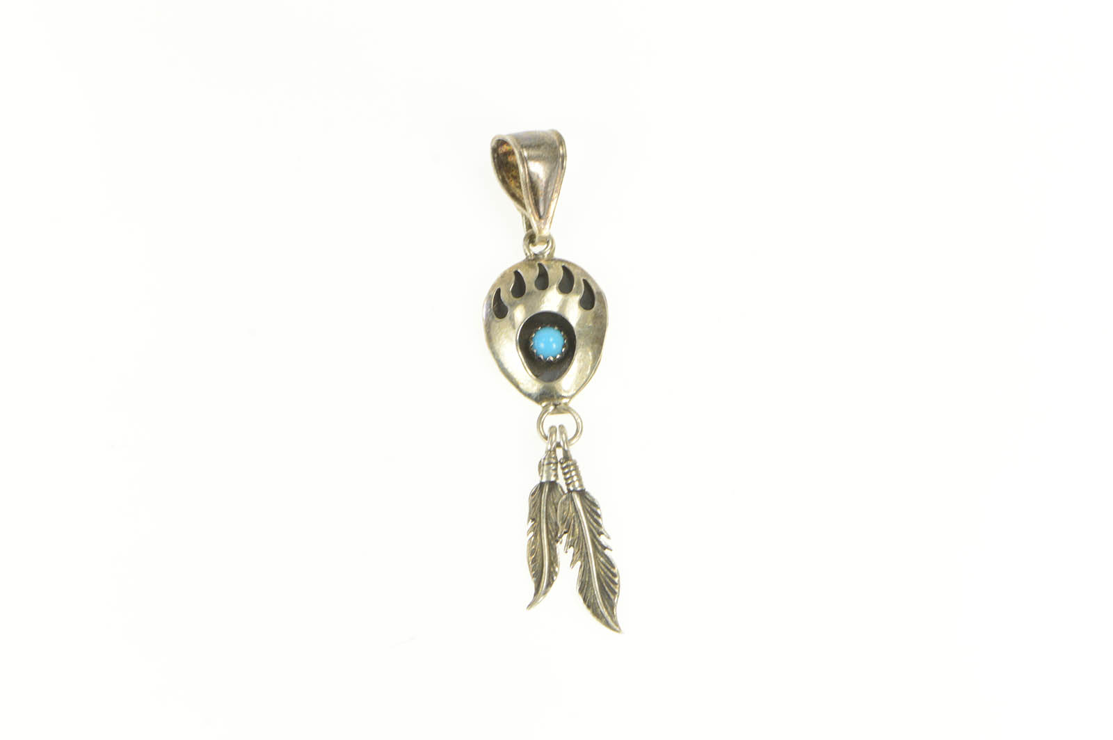 Sterling Silver Turquoise Native American Navajo Feather Pendant