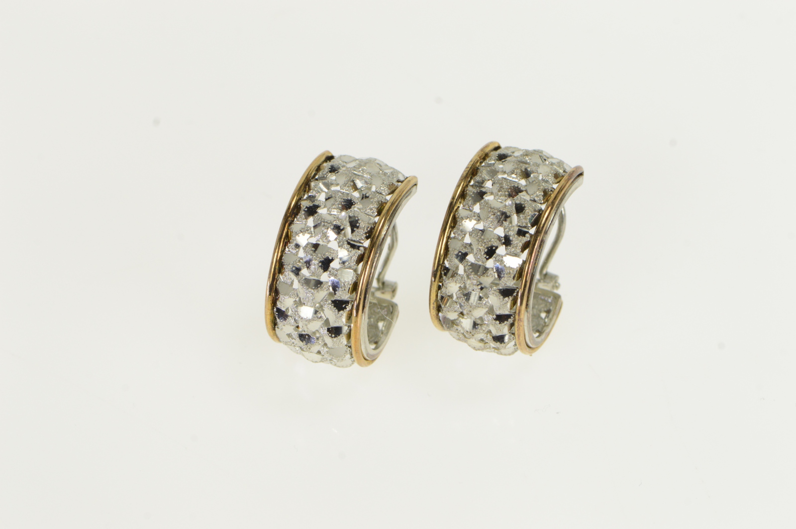 Sterling Silver Two Tone 14k Gold Diamond Cut Lattice Hoop Earrings