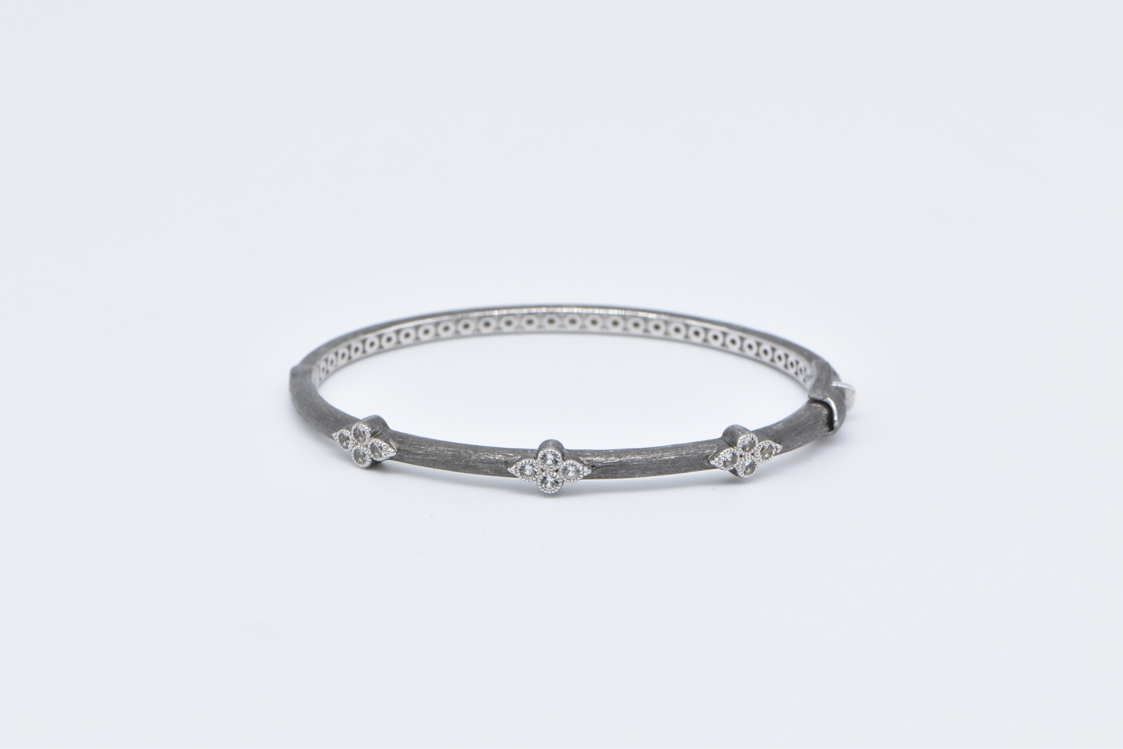 Sterling Silver Vintage Brushed Finished Cluster CZ Bangle Bracelet 6.5"