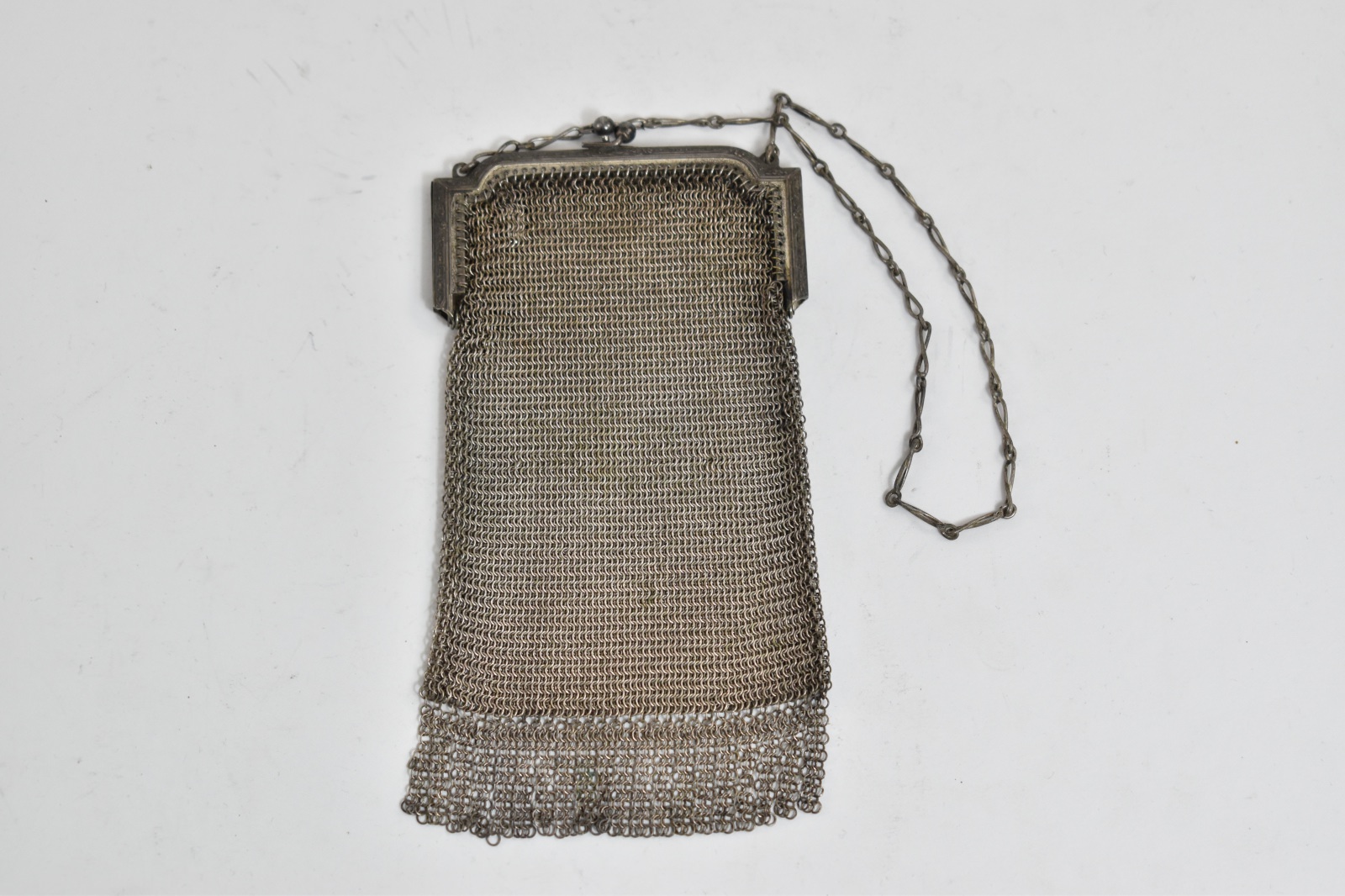 Sterling Silver Vintage Mesh Chain Ornate Coin Purse Hand Bag