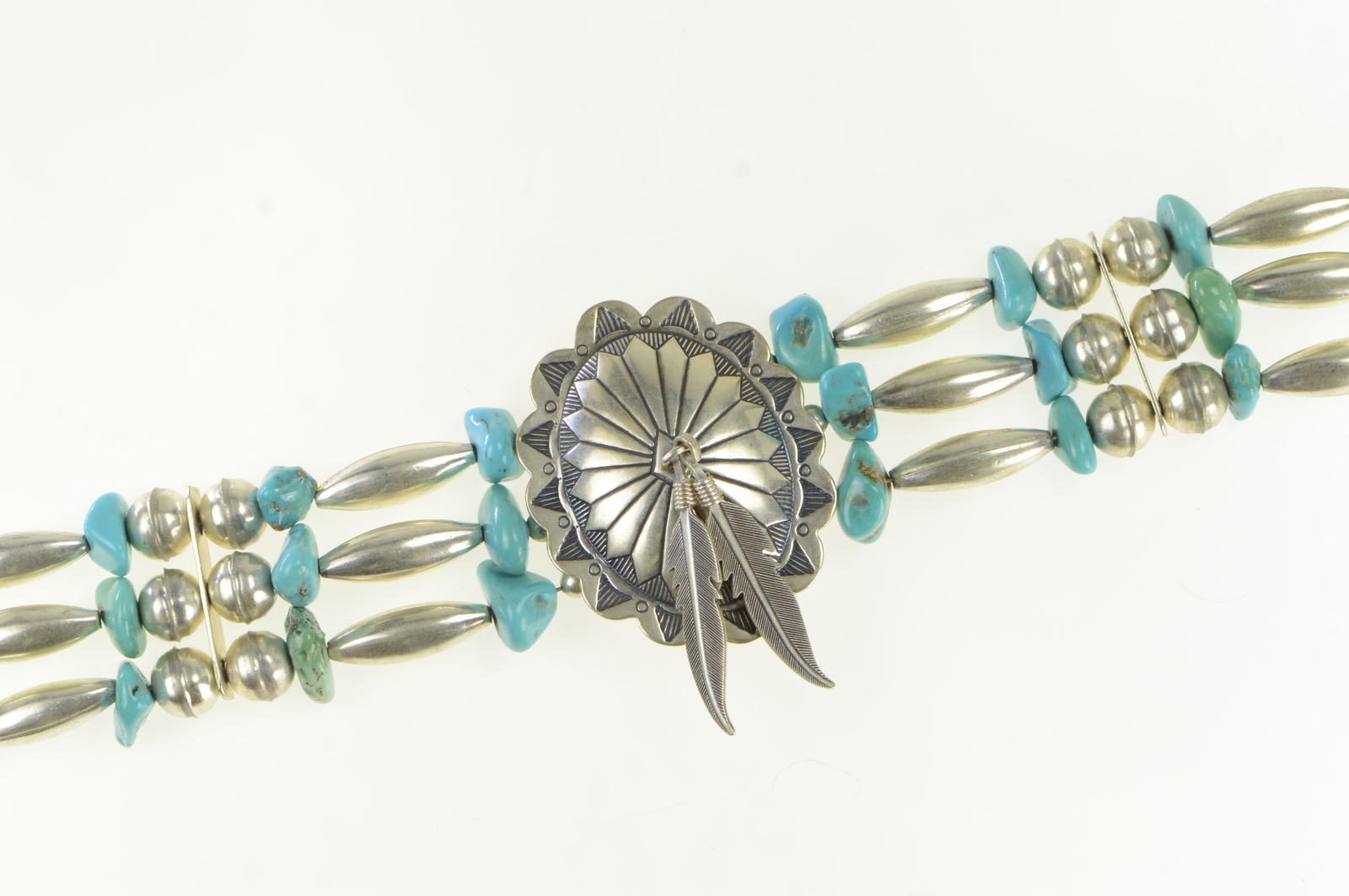 Sterling Silver Vintage Turquoise Southwestern Collar Necklace 14.75"