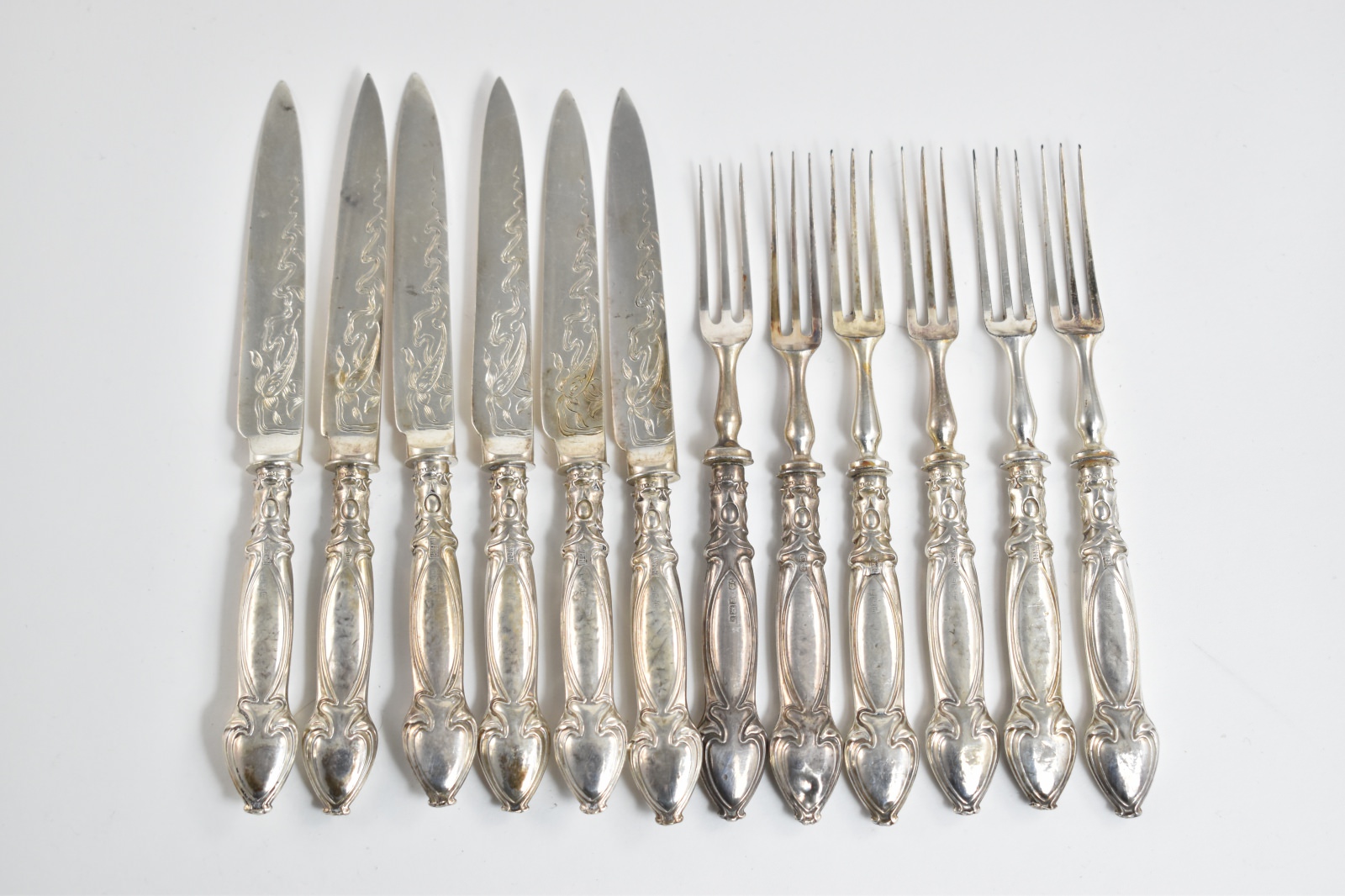 Sterling Silver Walker & Hall Cake Dessert Fork & Knife (6 pairs)