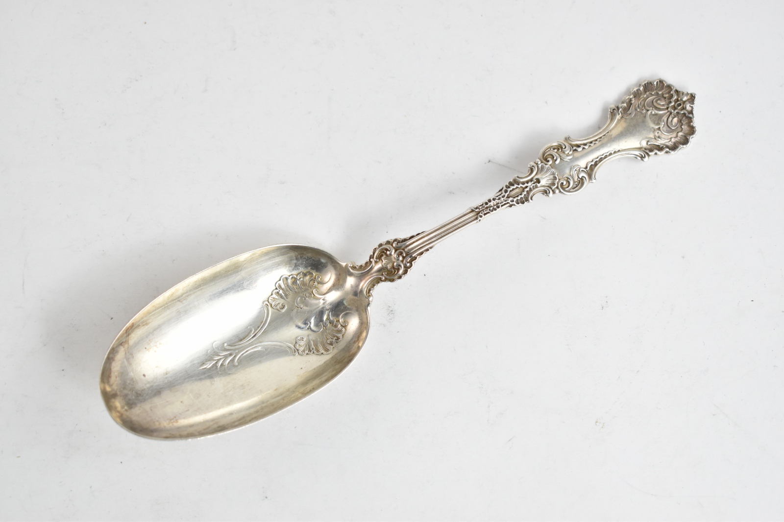 Sterling Silver Whiting Pompadour Pattern Ornate Berry Serving Spoon
