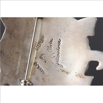 Sterling Silver Alvin Yellow Horse Turquoise Mosaic Turtle Native American  Pendant/Pin