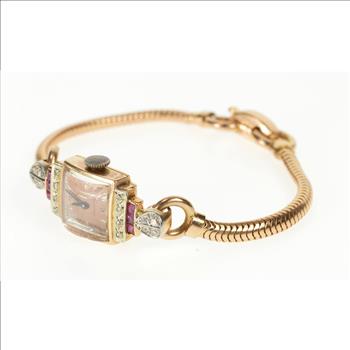 0.50 Ctw 1940's Ruby Diamond Gruen Ornate Watch - Women's