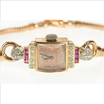 0.50 Ctw 1940's Ruby Diamond Gruen Ornate Watch - Women's