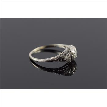 10K 0.05 CT Round Diamond Filigree Vintage Engagement White Gold Ring, Size 8