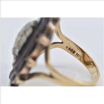 10K 0.30 Ctw Diamond Black Onyx Mourning Yellow Gold Ring, Size 6