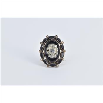 10K 0.30 Ctw Diamond Black Onyx Mourning Yellow Gold Ring, Size 6