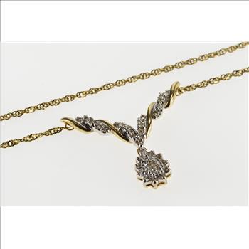 10K 0.33 Ctw Diamond Encrusted Chevron Curb Chain Yellow Gold Necklace 17