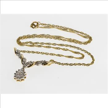 10K 0.33 Ctw Diamond Encrusted Chevron Curb Chain Yellow Gold Necklace 17